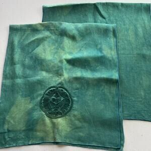 Unbranded Napkins Linen Set of 2 32" x 15.5" Turquoise Embroidered Acid Wash